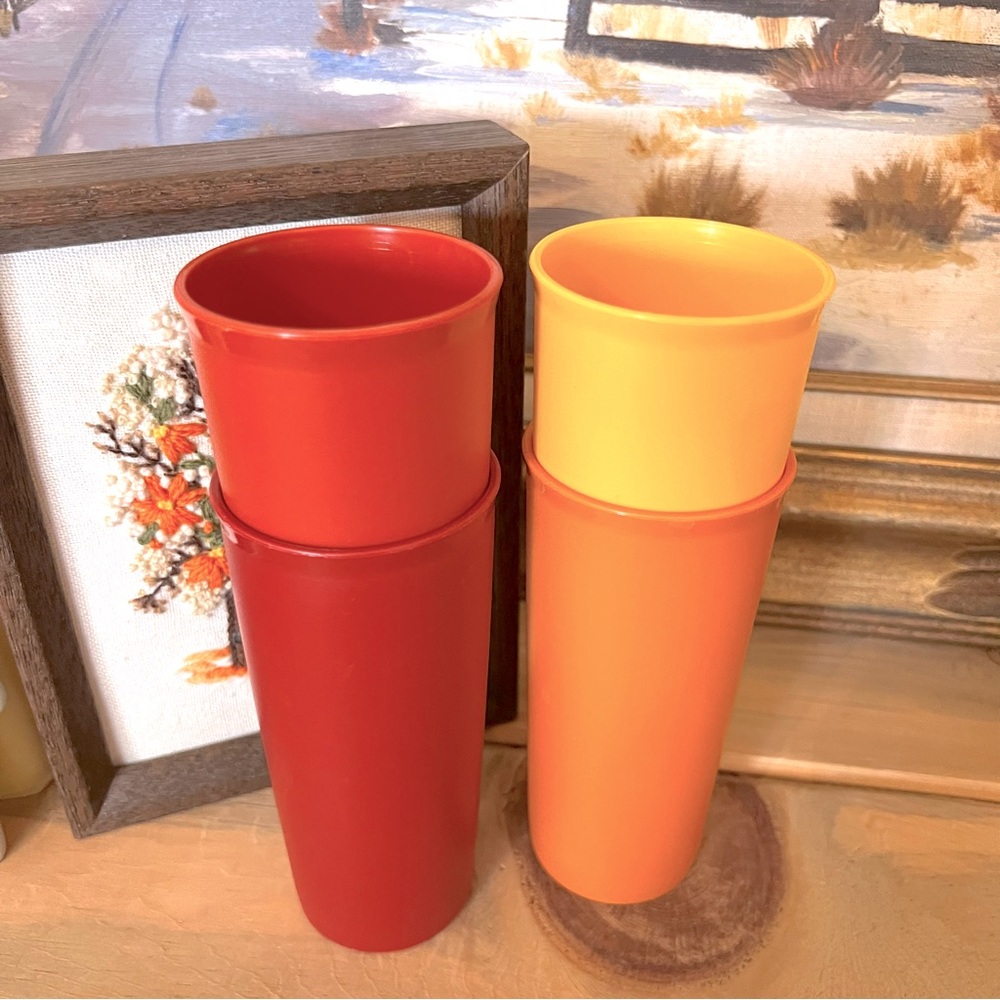 Vintage Tupperware Set of 4 Harvest colors Tumblers Cups Drinking Set
